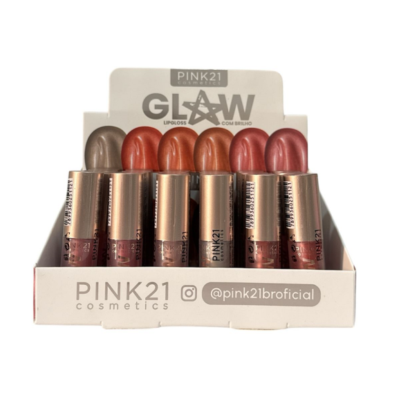 LIP GLOSS COM BRILHO GLOW PINK 21 CX 24 PÇS