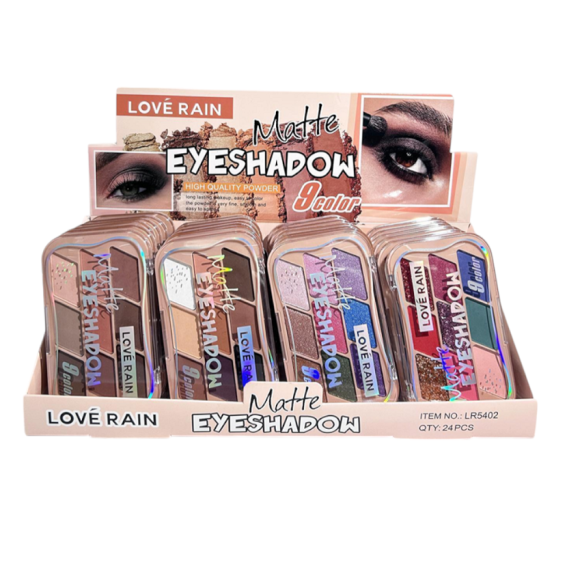 PALETA DE SOMBRAS 9 CORES MATTE LOVE RAIN CX 24 PÇS