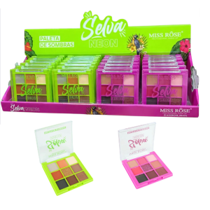 PALETA DE SOMBRAS 9 CORES SELVA NEON MISS ROSE CX 24 PÇS
