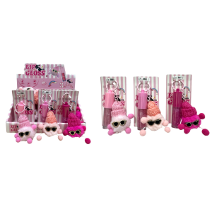 LIP GLOSS COM CHAVEIRO PELUCIA BOBBI RARA CX 12 PÇS